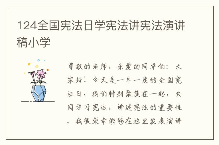 124全国宪法日学宪法讲宪法演讲稿小学