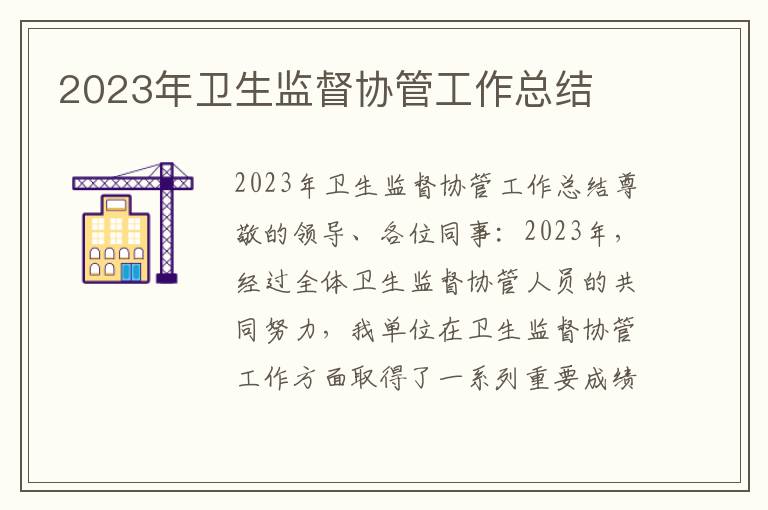 2023年卫生监督协管工作总结