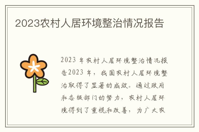 2023农村人居环境整治情况报告