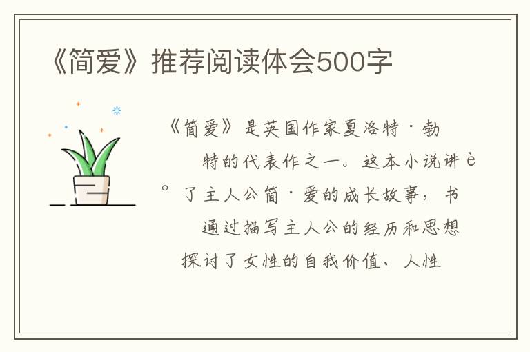 《简爱》推荐阅读体会500字