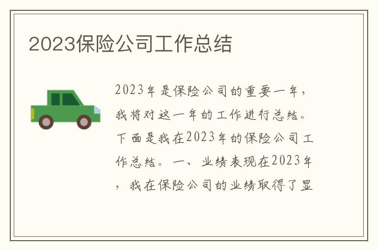 2023保险公司工作总结