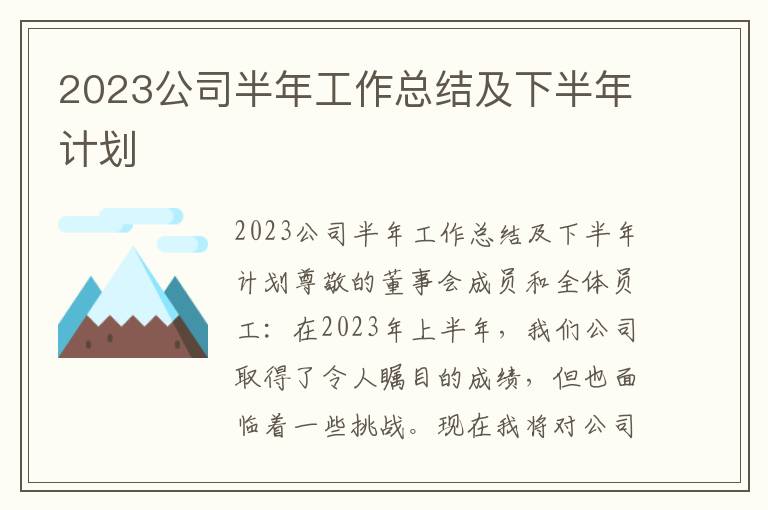 2023公司半年工作总结及下半年计划